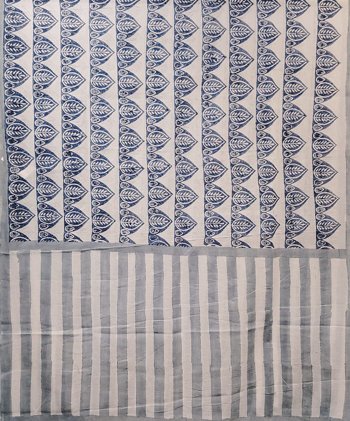 Navy blue white hand block printed cotton dupatta