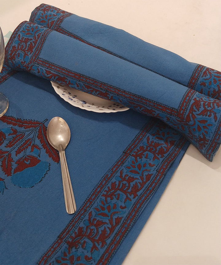Navy blue maroon hand block printed cotton casement table mat