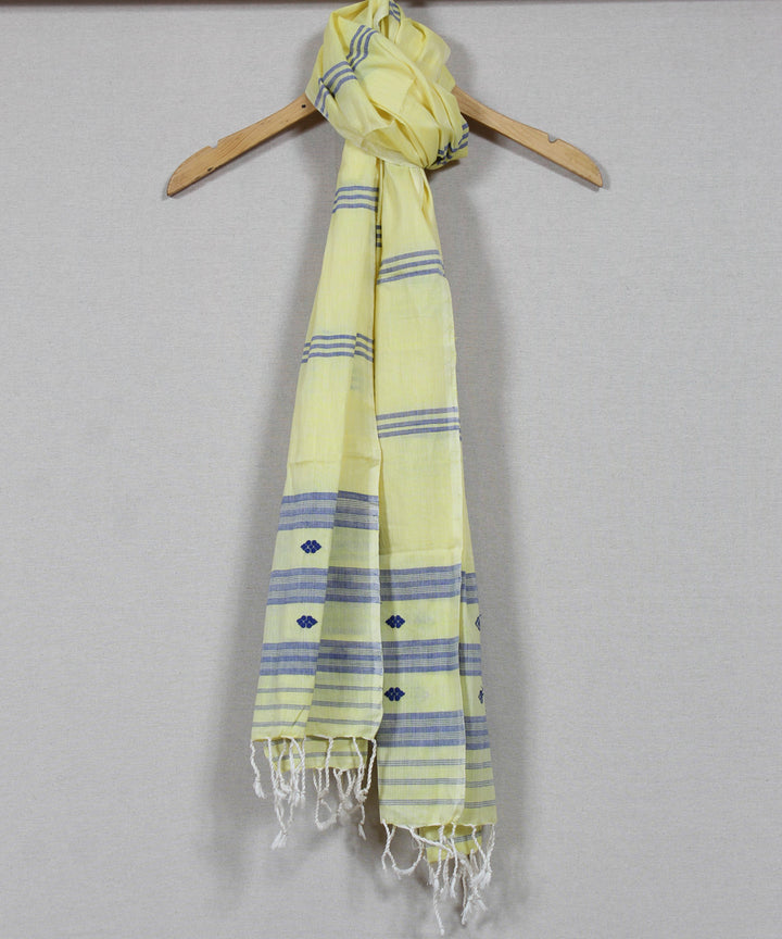 Yellow blue striped handloom cotton assam stole