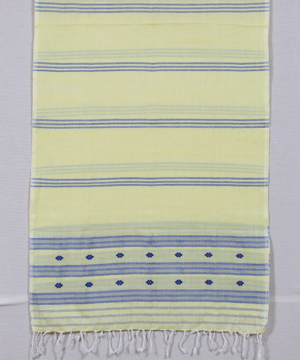 Yellow blue striped handloom cotton assam stole