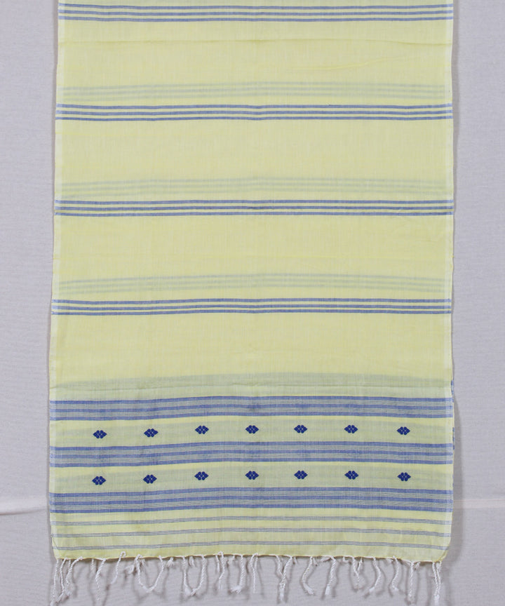 Yellow blue striped handloom cotton assam stole