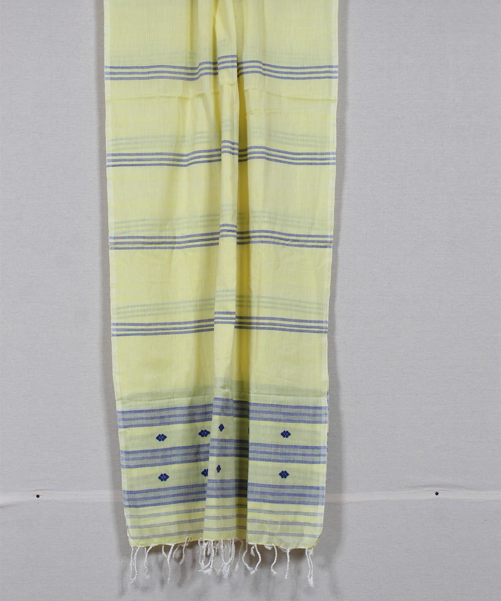Yellow blue striped handloom cotton assam stole