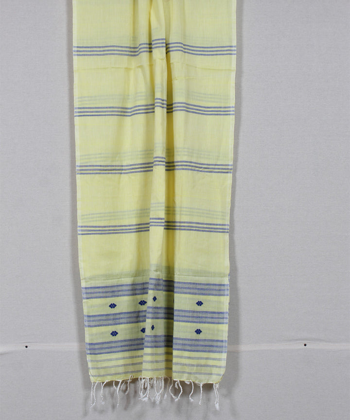 Yellow blue striped handloom cotton assam stole