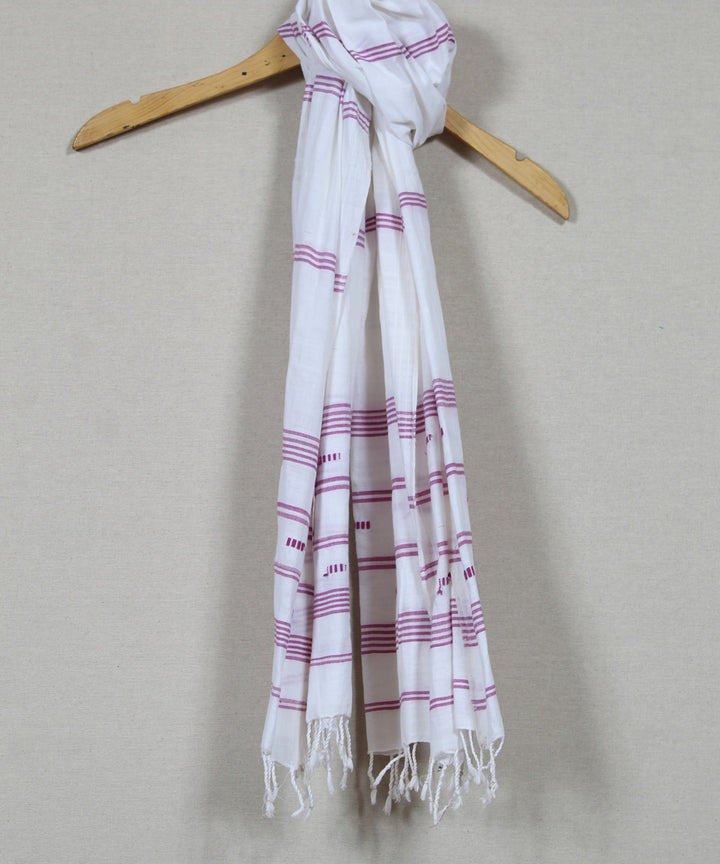 White pink striped handloom cotton assam stole
