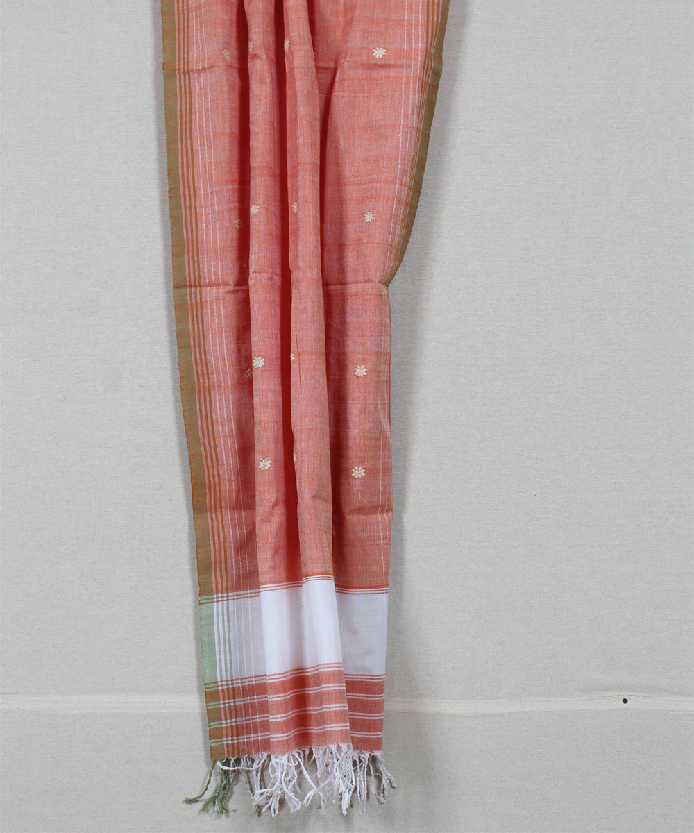 Orange white buti handloom cotton assam stole