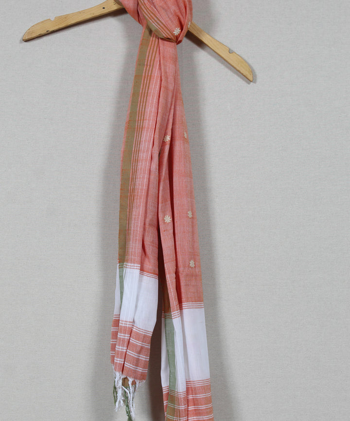 Orange white buti handloom cotton assam stole