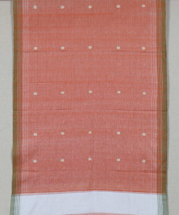 Orange white buti handloom cotton assam stole