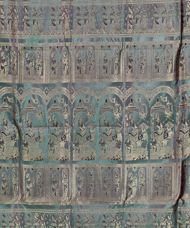 Rani pistal dual shaded handwoven silk meenakari baluchari saree