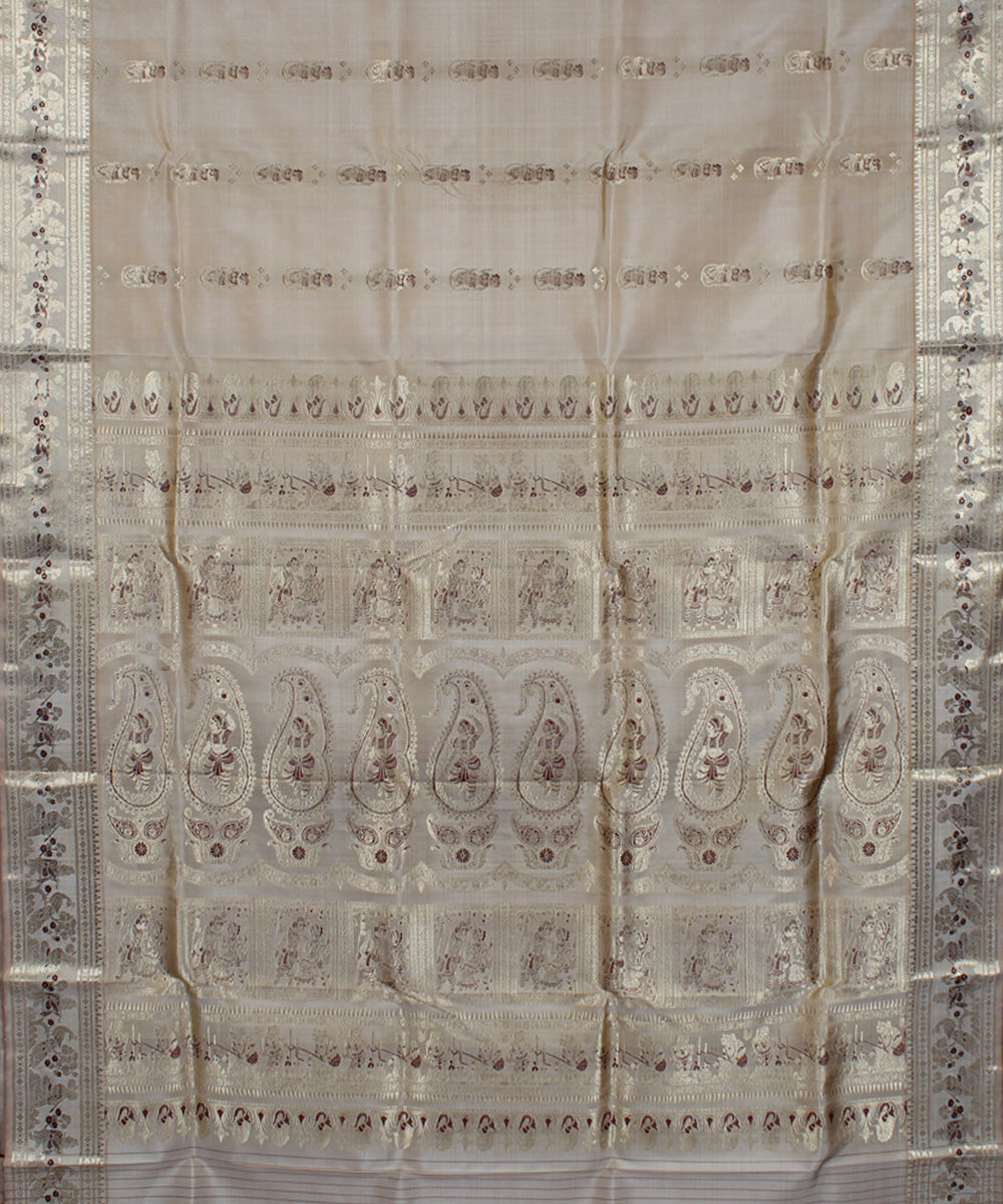 Beige handwoven silk meenakari baluchari saree