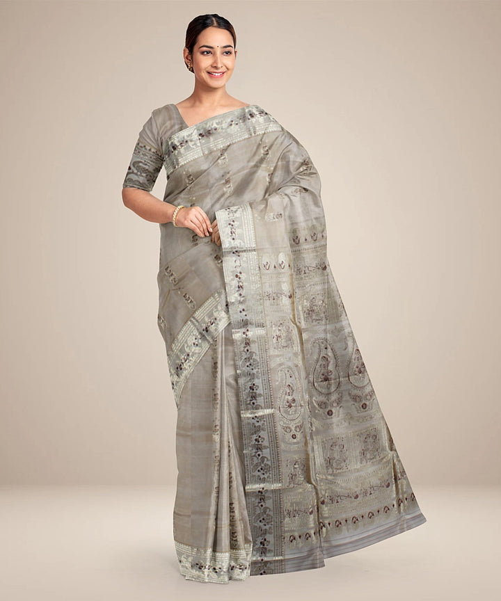 Beige handwoven silk meenakari baluchari saree