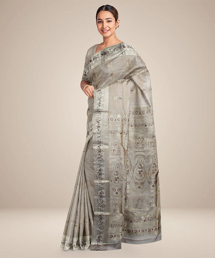 Beige handwoven silk meenakari baluchari saree