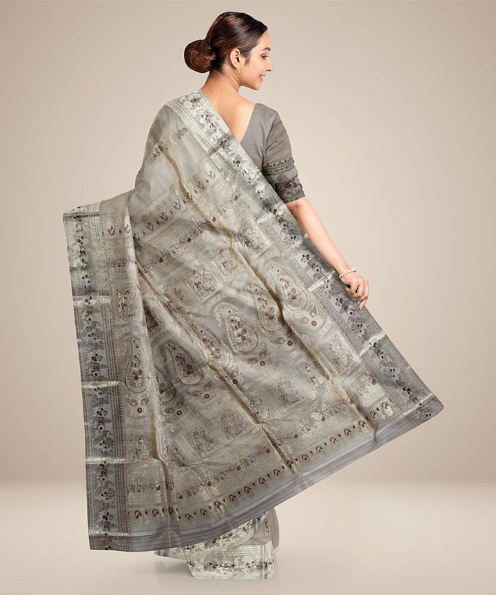 Beige handwoven silk meenakari baluchari saree