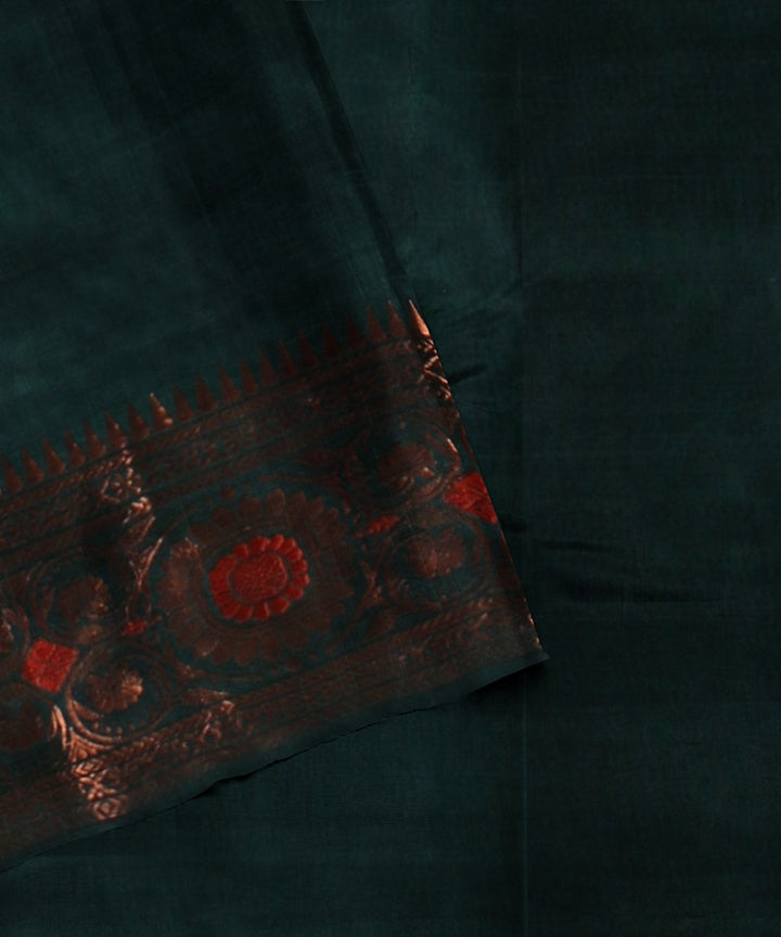 Bottle green handwoven baluchari silk saree