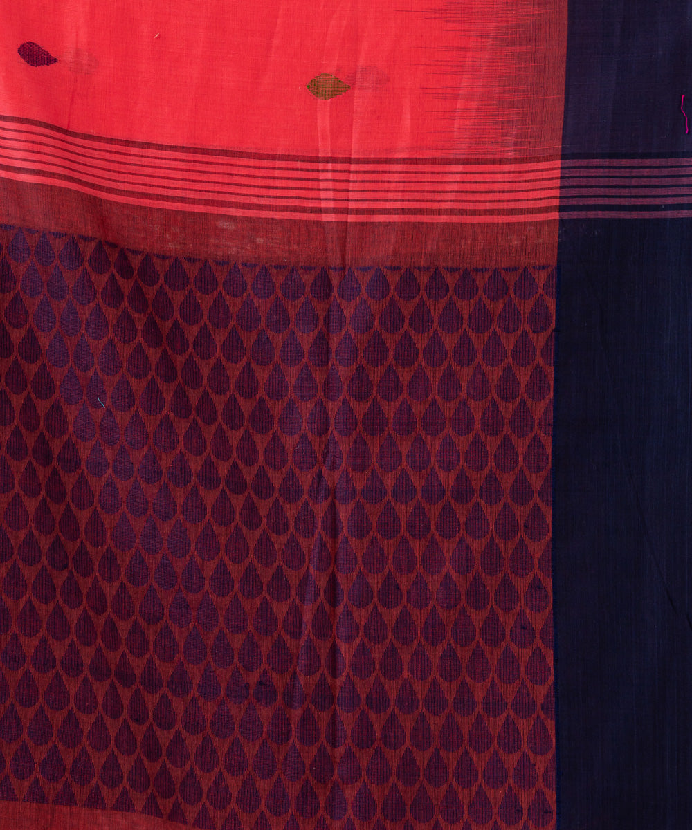 Fuchsia and blue handwoven cotton bengal saree