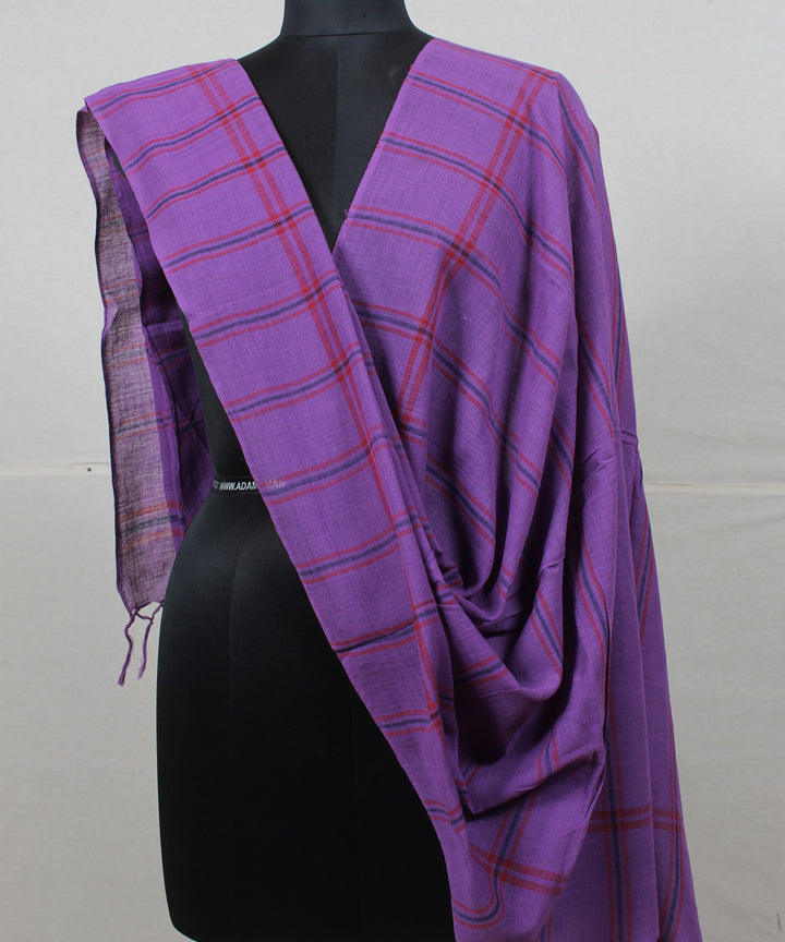 Purple striped handwoven cotton baragaon dupatta