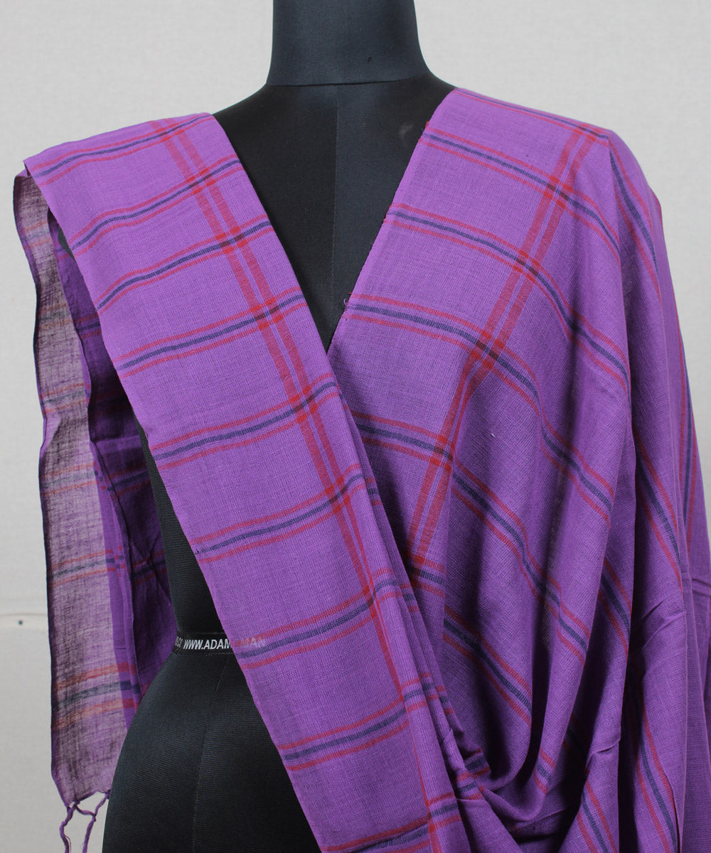 Purple striped handwoven cotton baragaon dupatta