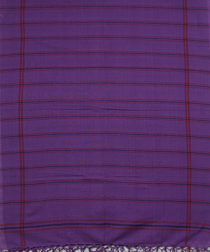 Purple striped handwoven cotton baragaon dupatta