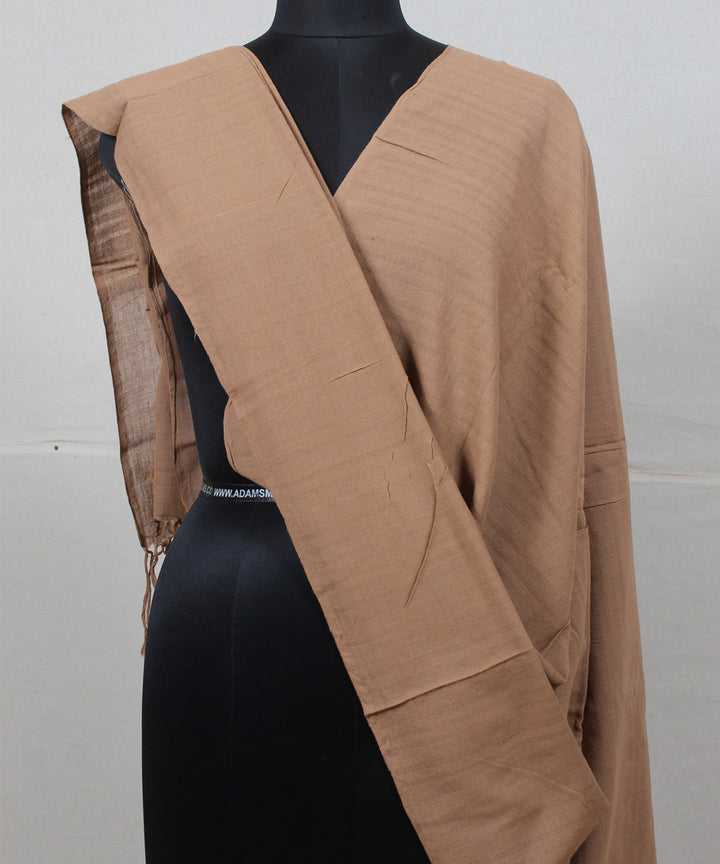 Brown plain handwoven cotton baragaon dupatta