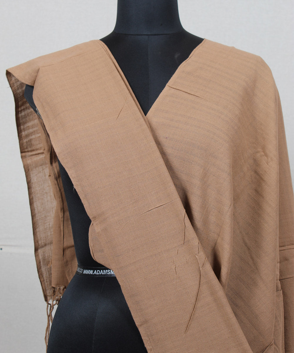 Brown plain handwoven cotton baragaon dupatta