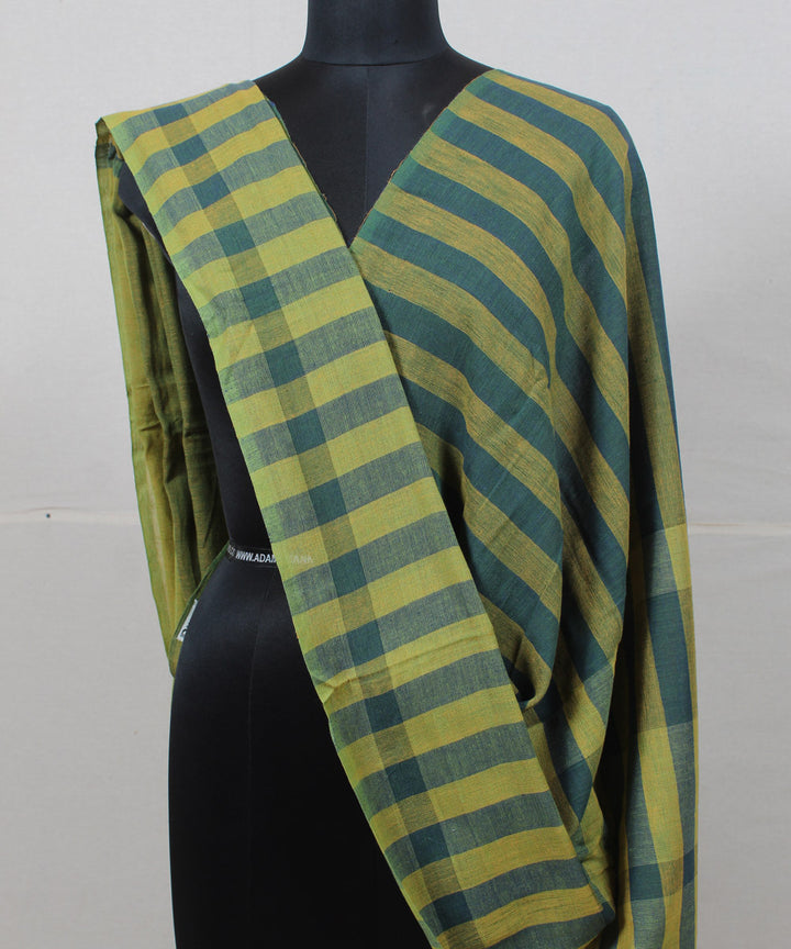 Dark green lime green striped handwoven cotton baragaon dupatta
