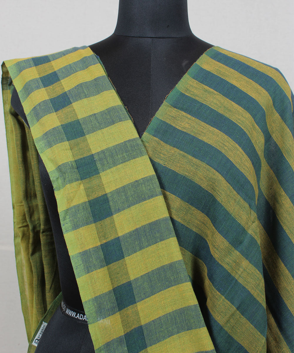 Dark green lime green striped handwoven cotton baragaon dupatta