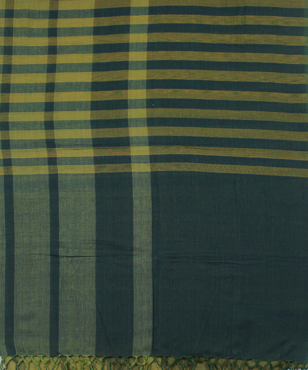 Dark green lime green striped handwoven cotton baragaon dupatta