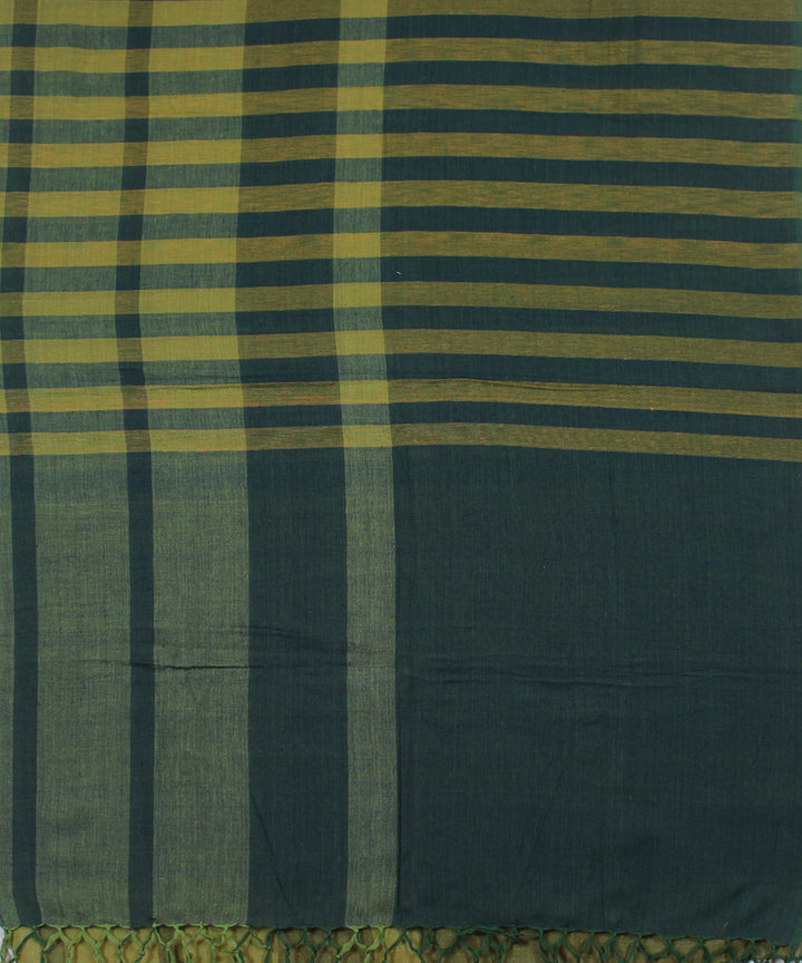 Dark green lime green striped handwoven cotton baragaon dupatta