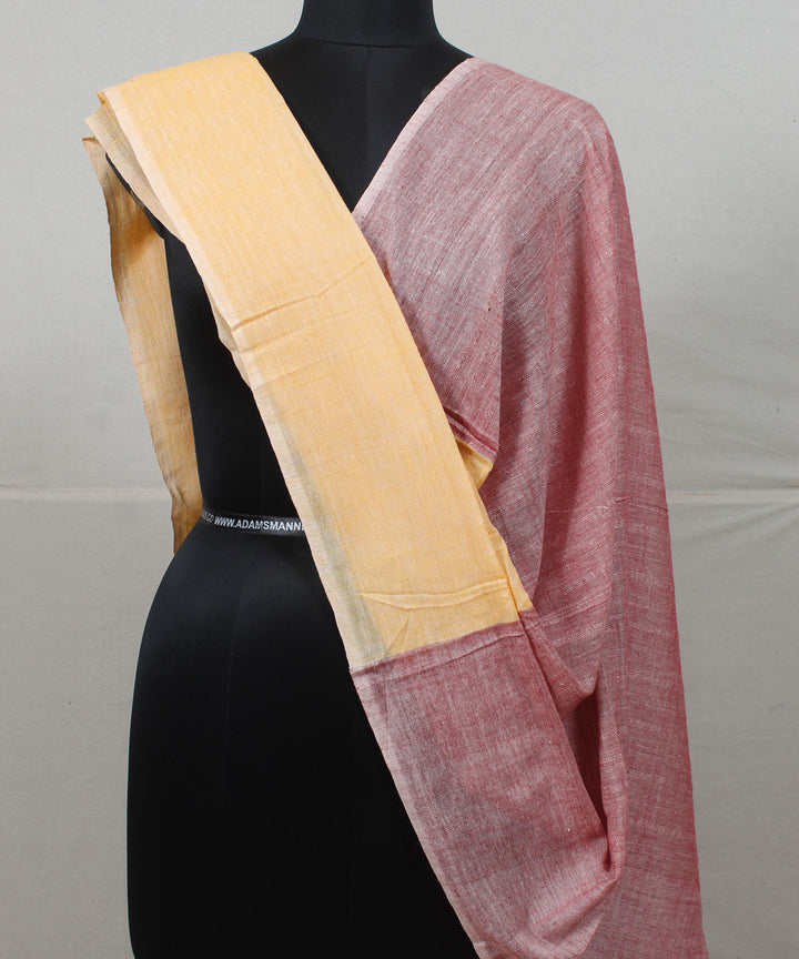 Cream light maroon handwoven cotton baragaon dupatta