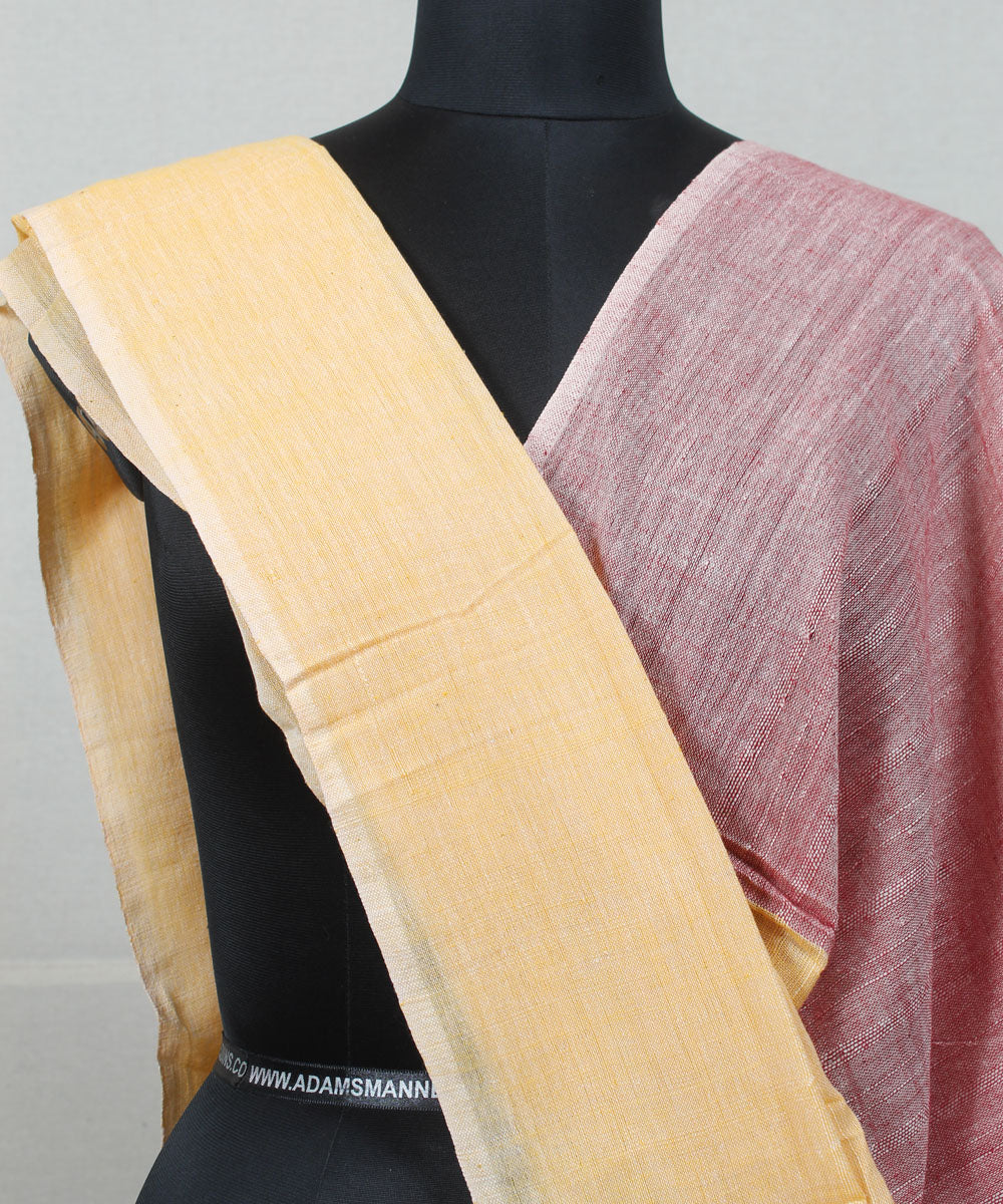 Cream light maroon handwoven cotton baragaon dupatta