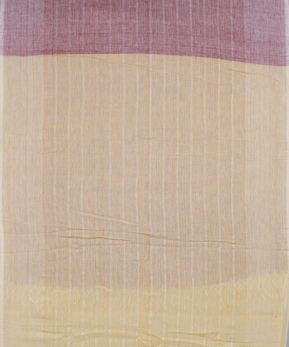 Cream light maroon handwoven cotton baragaon dupatta