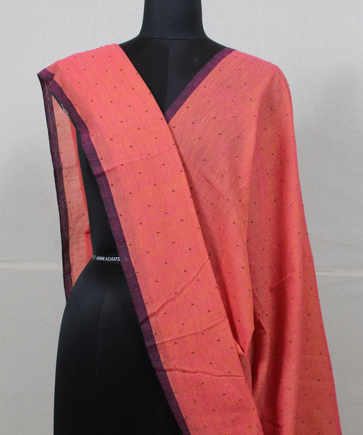 Red orange handwoven cotton baragaon dupatta