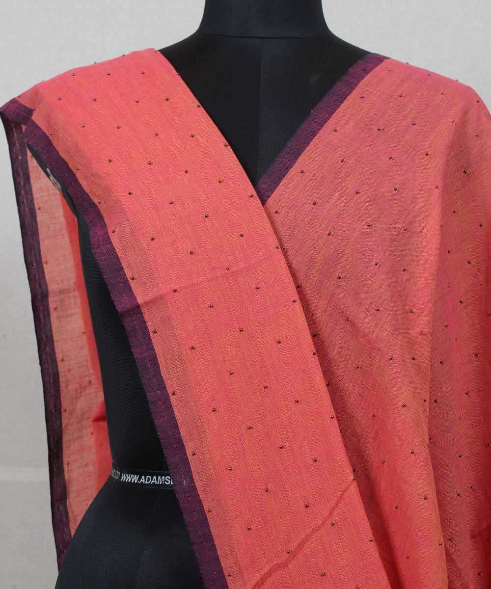 Red orange handwoven cotton baragaon dupatta