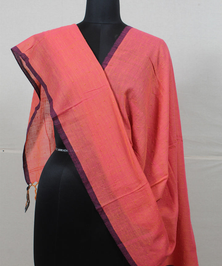 Pink handloom cotton baragaon dupatta