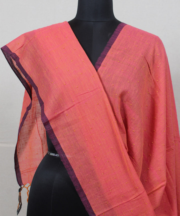 Pink handloom cotton baragaon dupatta