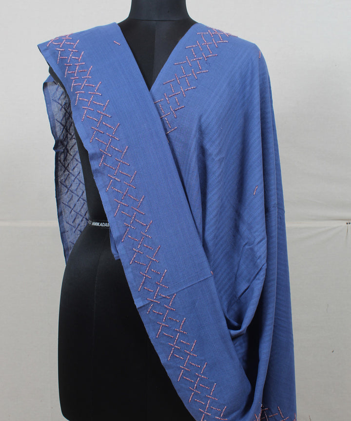 Navy blue cotton baragaon handwoven dupatta