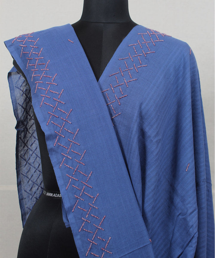 Navy blue cotton baragaon handwoven dupatta