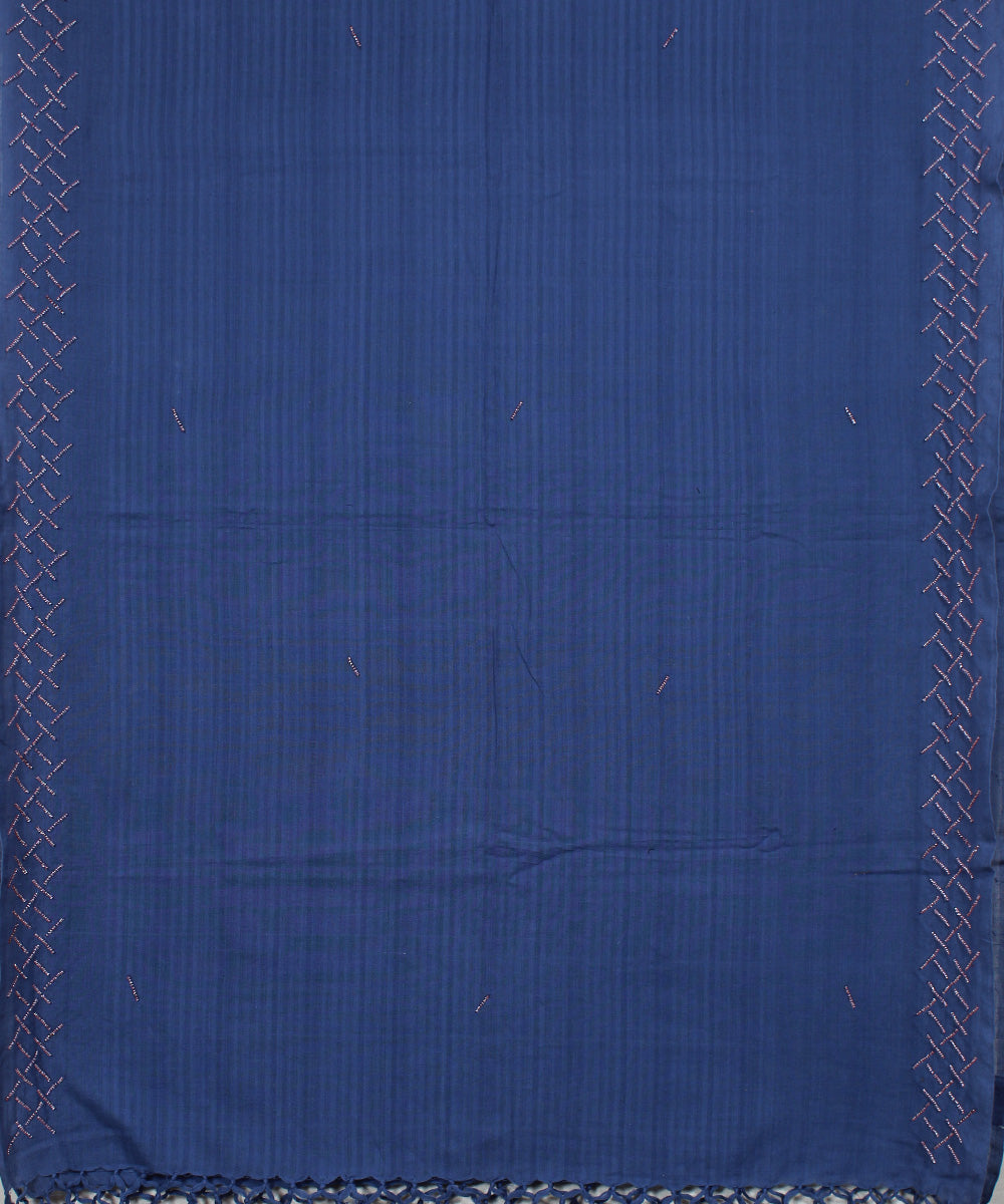 Navy blue cotton baragaon handwoven dupatta