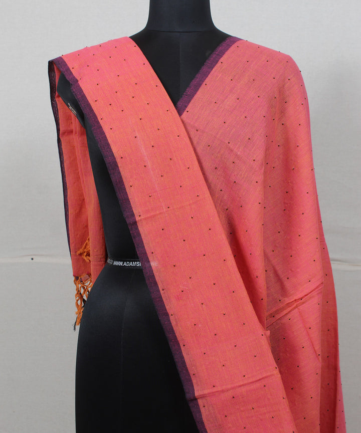 Orange handloom cotton baragaon plain dupatta