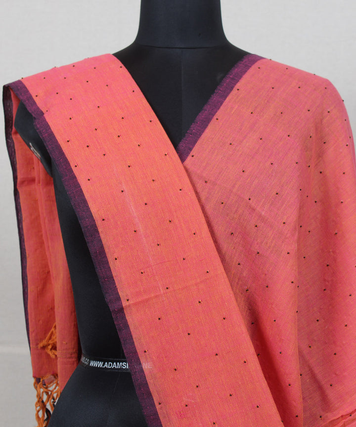 Orange handloom cotton baragaon plain dupatta
