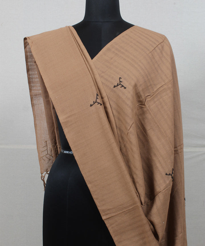 Brown cotton handwoven baragaon dupatta
