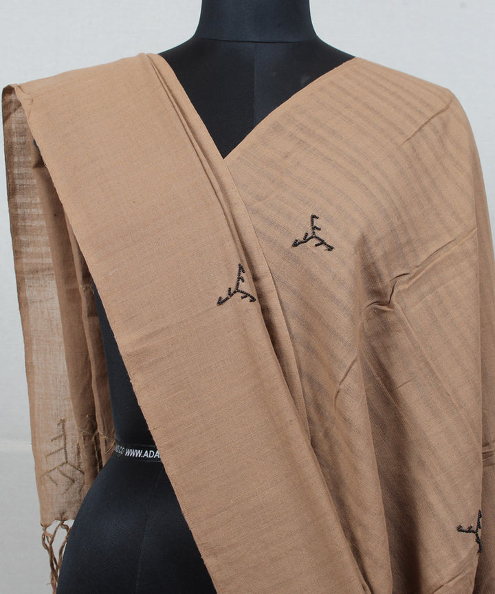 Brown cotton handwoven baragaon dupatta