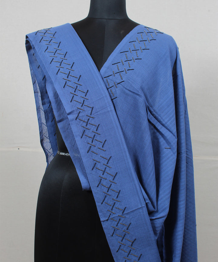 Navy blue handloom cotton baragaon dupatta