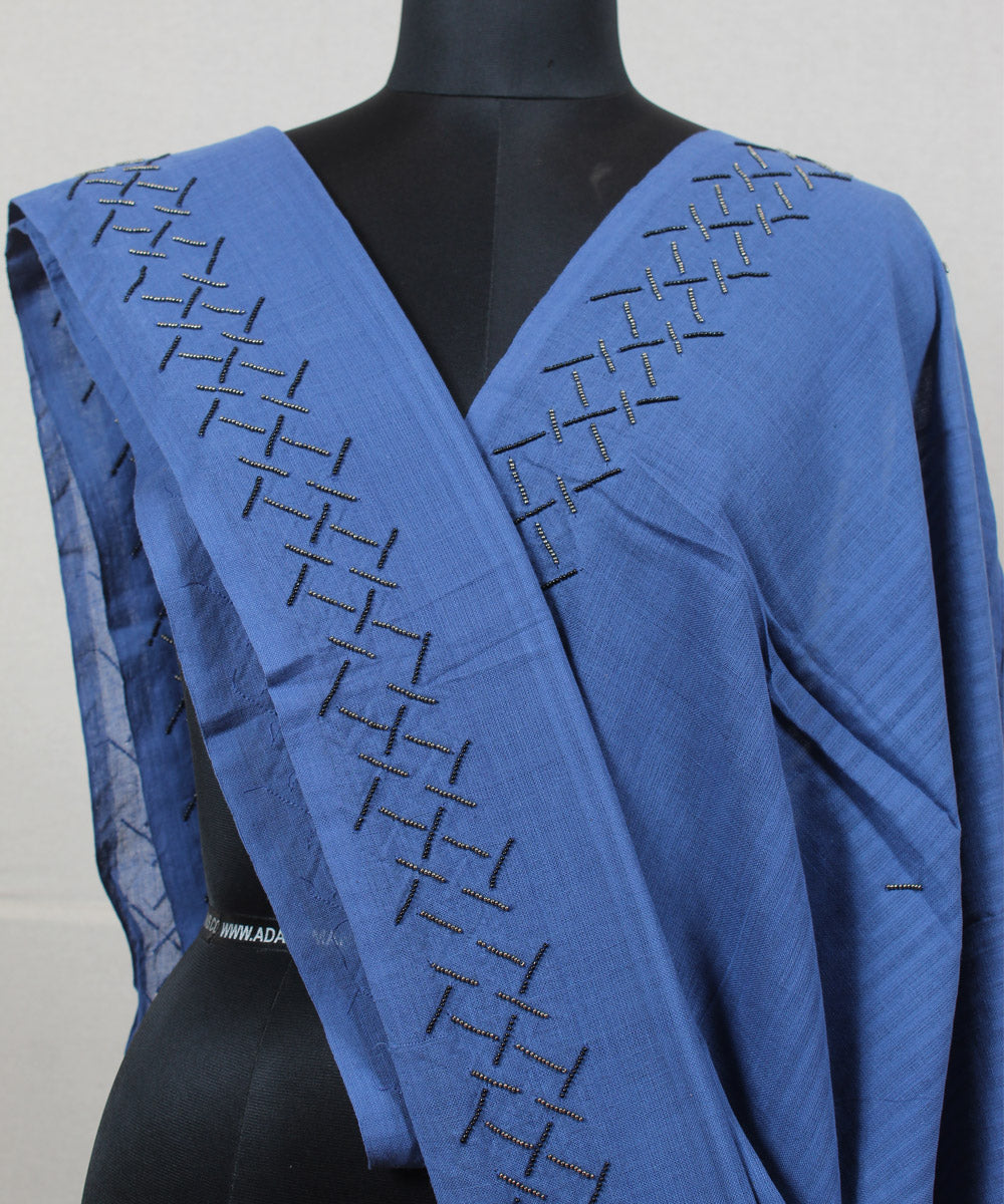 Navy blue handloom cotton baragaon dupatta