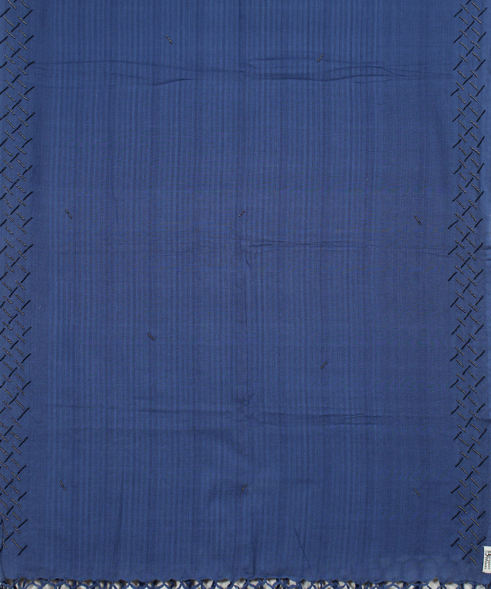 Navy blue handloom cotton baragaon dupatta