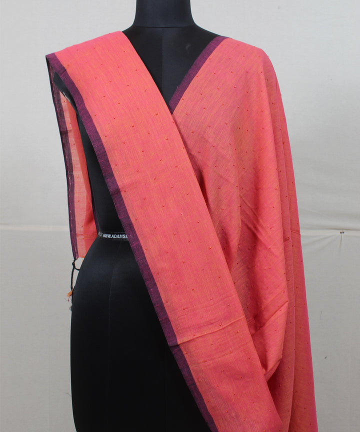 Peach handwoven cotton baragaon dupatta