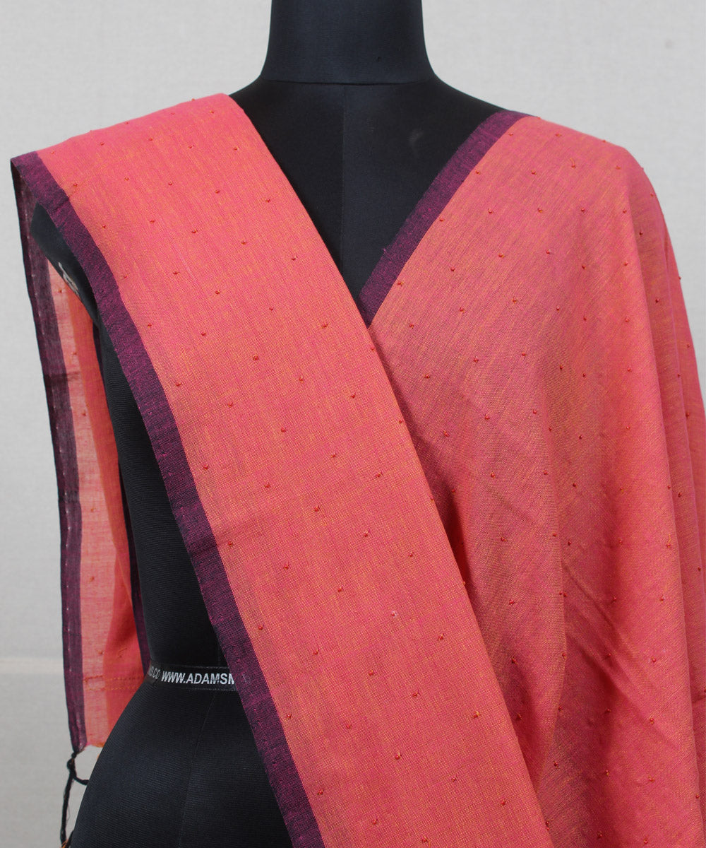 Peach handwoven cotton baragaon dupatta