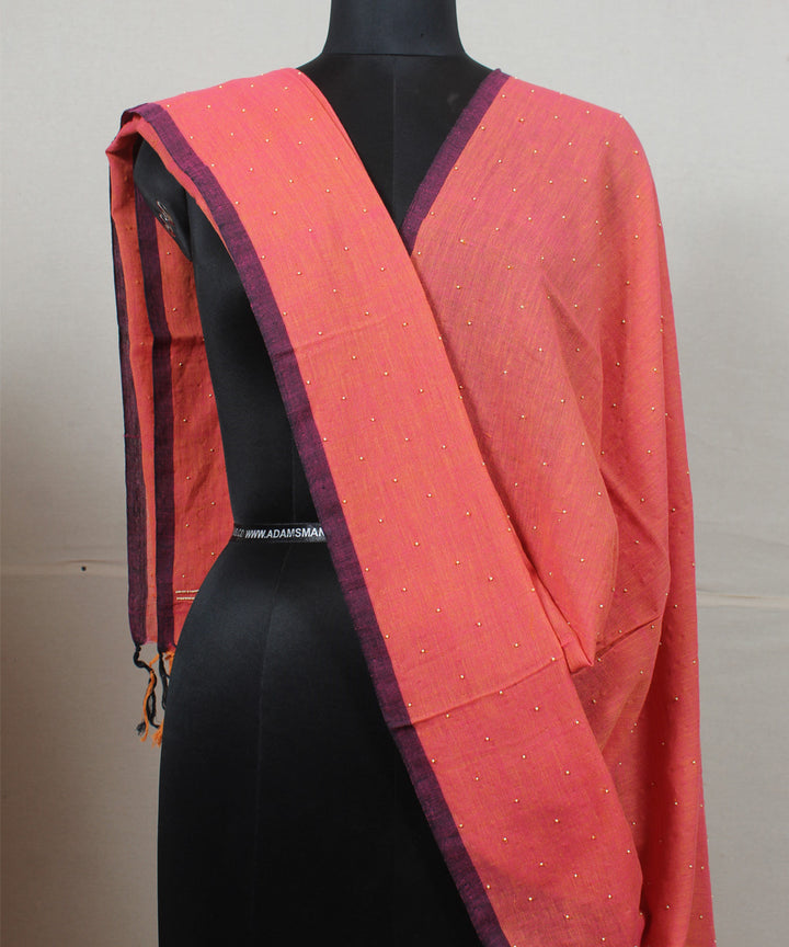 Orange handloom baragaon cotton plain dupatta