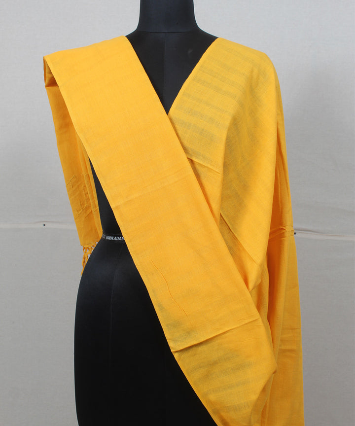 Yellow plain handwoven cotton baragaon dupatta