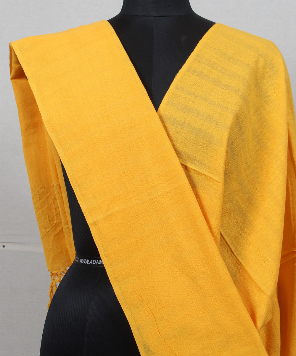 Yellow plain handwoven cotton baragaon dupatta