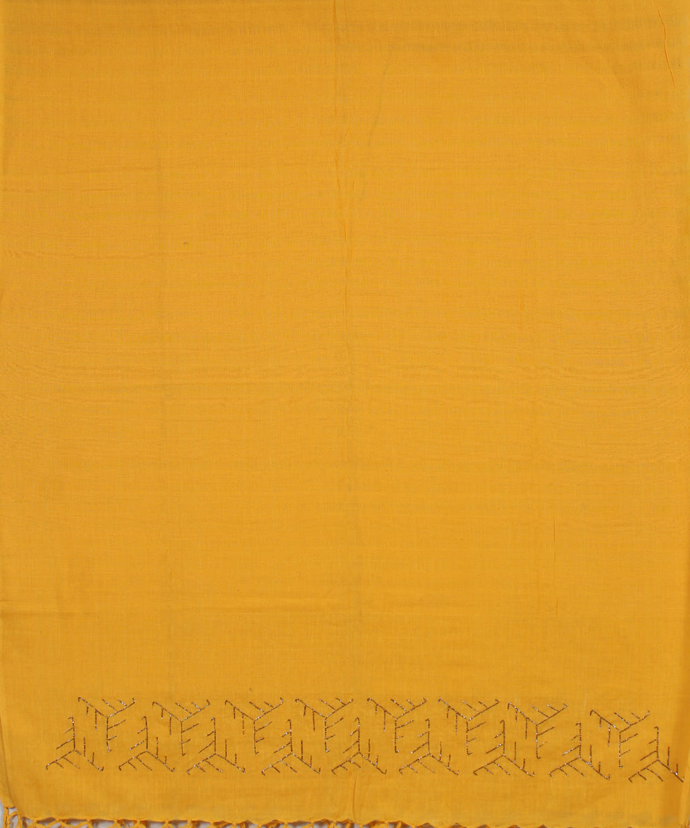 Yellow plain handwoven cotton baragaon dupatta